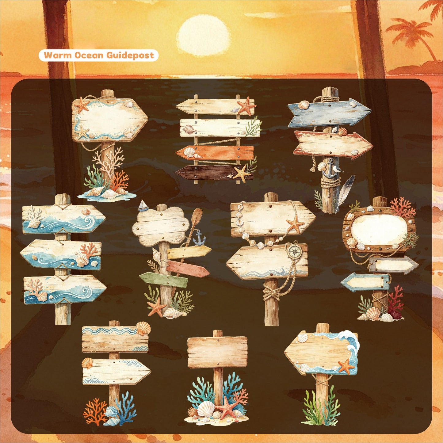 Seaside Wooden Sign Stickers