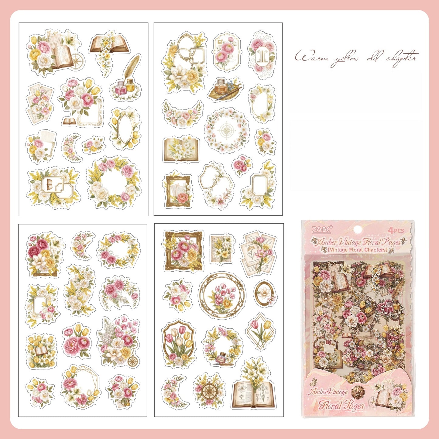 Flowers and Old Pages Stickers