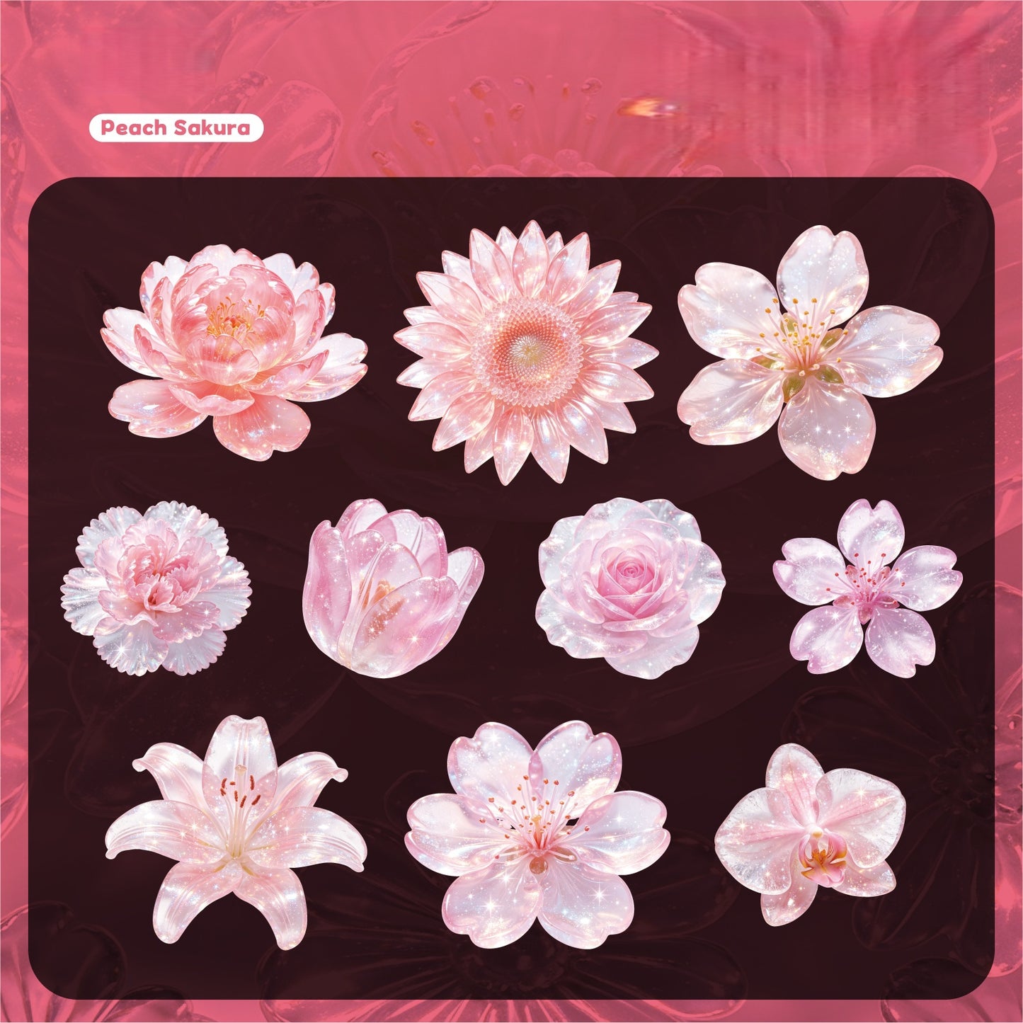 Glassy Flower Letters Stickers